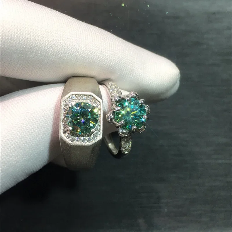 

Silver 1 Carat Excellent Cut Emerald Diamond Wedding Rings Men/Women Light Green Diamond Test Passed Moissanite Ring Silver 925