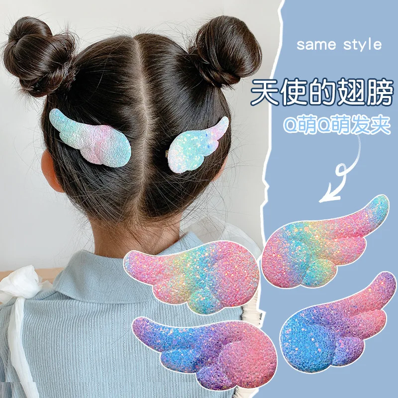 Cute Rainbow Color Angel Wing Hairpins Children Girls Baby Hair Clip Accessories Barrettes Headdress Headwear Hairclip Ornaments tumbeelluwa lucky money tree gold color moneybag base natural crystal gravel minerals bonsai style feng shui wealth ornaments