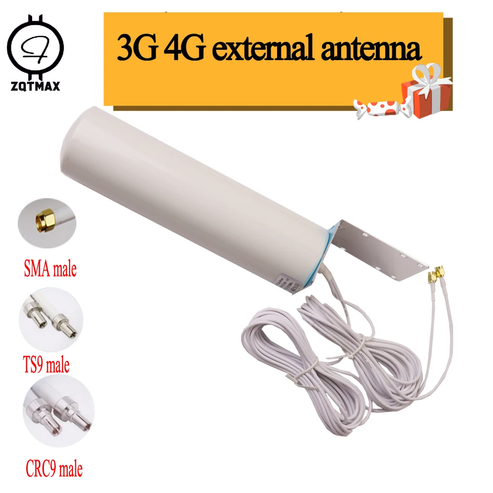 ZQTMAX 2G 3G 4G Omni Outdoor Antenna with 5m Dual SlIder CRC9 / TS9 / SMA connector for 3G 4G router modem,mobile signal booster 2 4g wireless router network card signal enhancement wifi antenna security ip camera mobile hotspot 5 8ghz 5g dual band omni