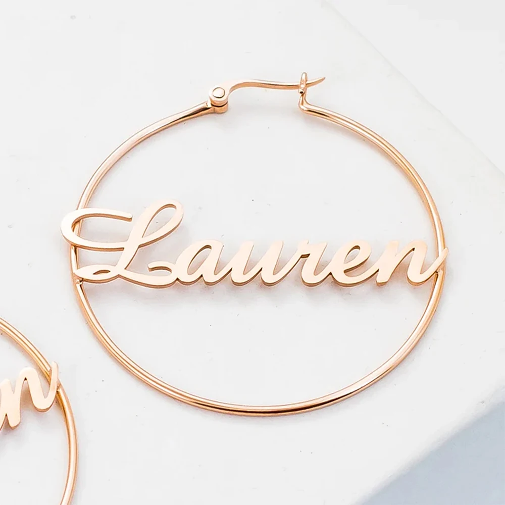 6cm Big Hoops Earrings Personalized Custom Name Earrings for Women Stainless Steel Jewelry Woman Luxury Designer Earrings A Pair royal luxury jewelry box kirsite necklace earrings storage case rosary for treasure organizer for woman gift