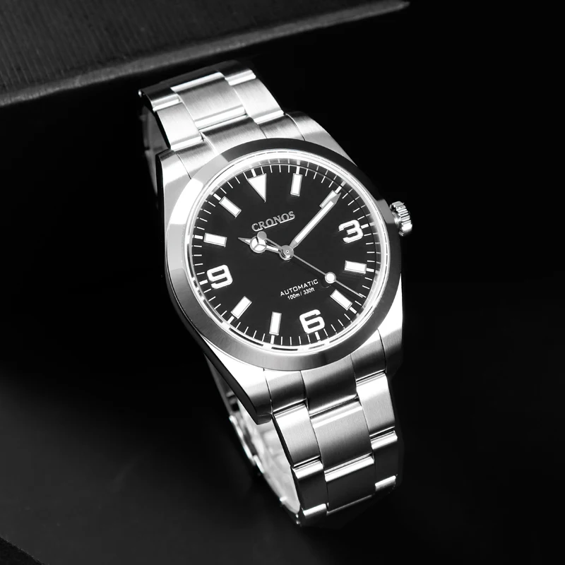 Cronos EX 다이버 기계식 남성용 시계, 39mm 오토매틱 사파이어 유리 부시드 팔찌 10ATM L6016