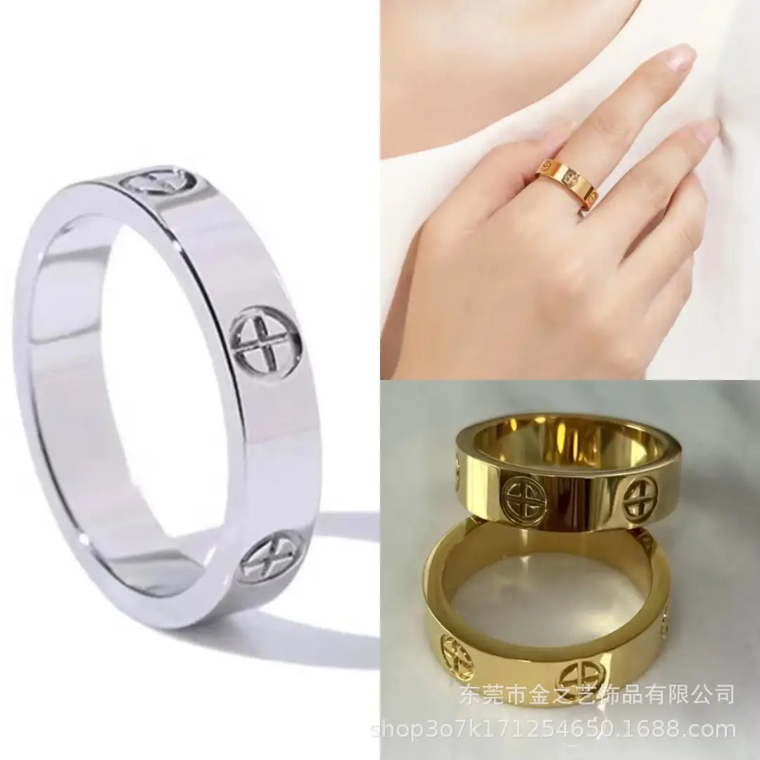 Rose Gold Love Cross Crystal Ring Unisex 2