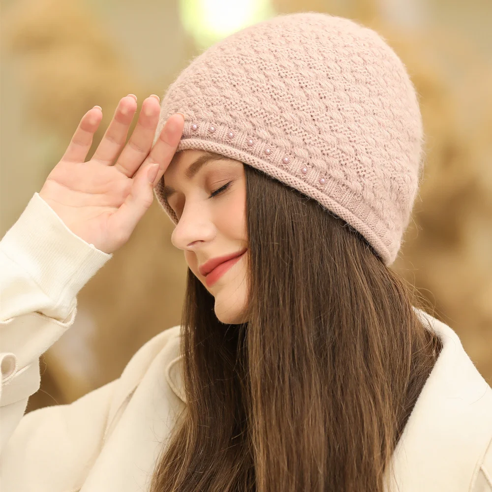 Fashion Rabbit Fur Blend Warm Beanie Hat New Women Winter Hat Street Pearl Decoration Knitted Hat 7 Se9122e7ae1de4eacb6b058cb0c59c2c8c