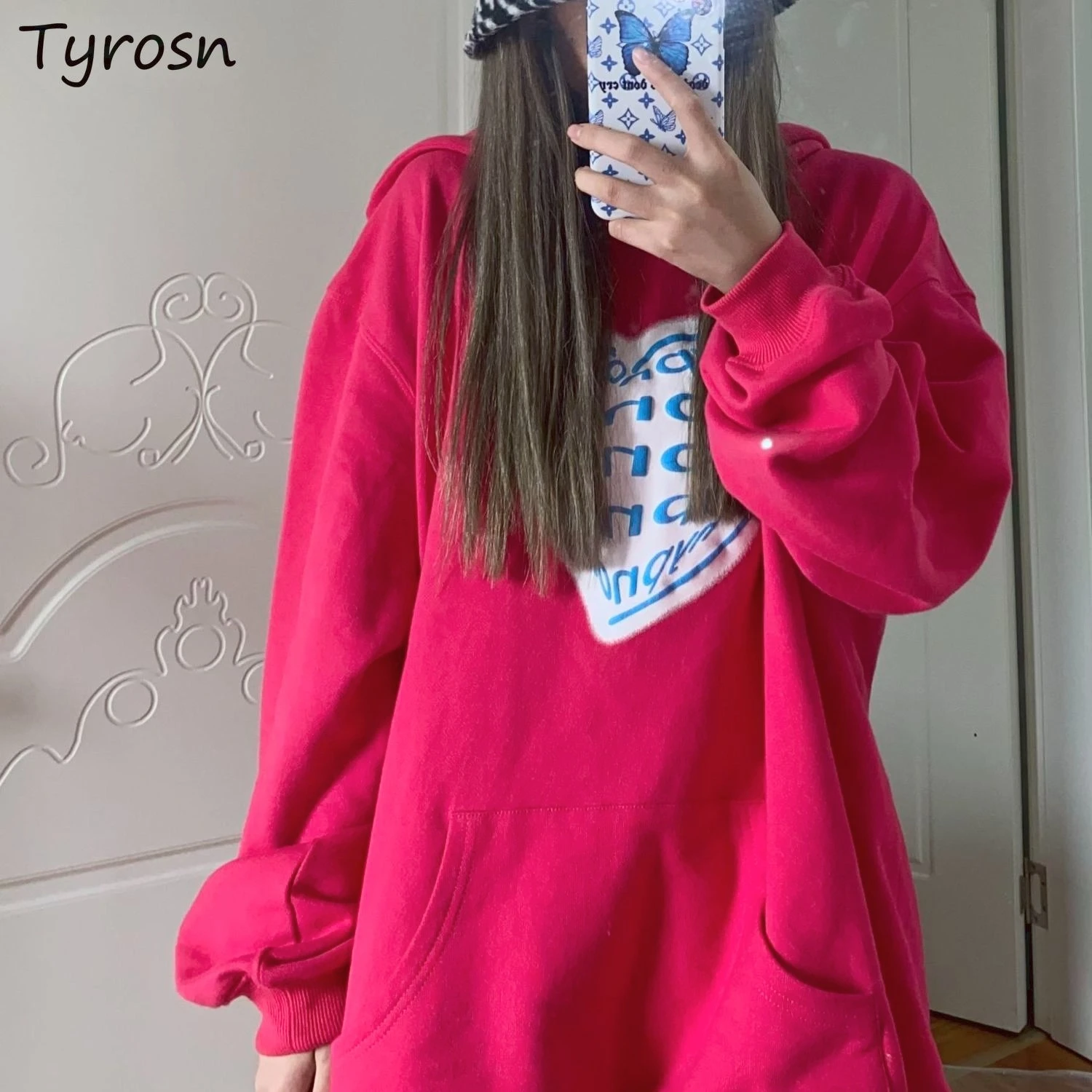 

Women Hoodies Loose BF Vintage Printed Hooded Chic Fashion Streetwear All-match Harajuku Leisure Students Womens New Clothing