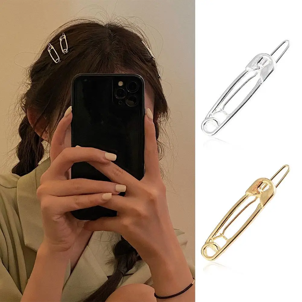 

Fashion Gold Silver Brooch Pin Shape Hairpins Safety Pin Headress Barrettes for Women Girls Jewelry Hair Clips Hair Accessories