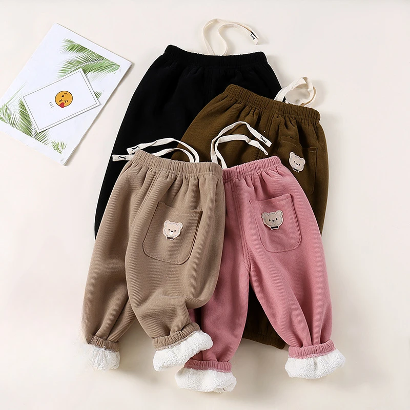 

Winter Kids Fleece Warm Corduroy Trousers Boy Ankle Length Solid Harem Pant 1+y Young Child Clothes Autumn Girl Casual Sweatpant