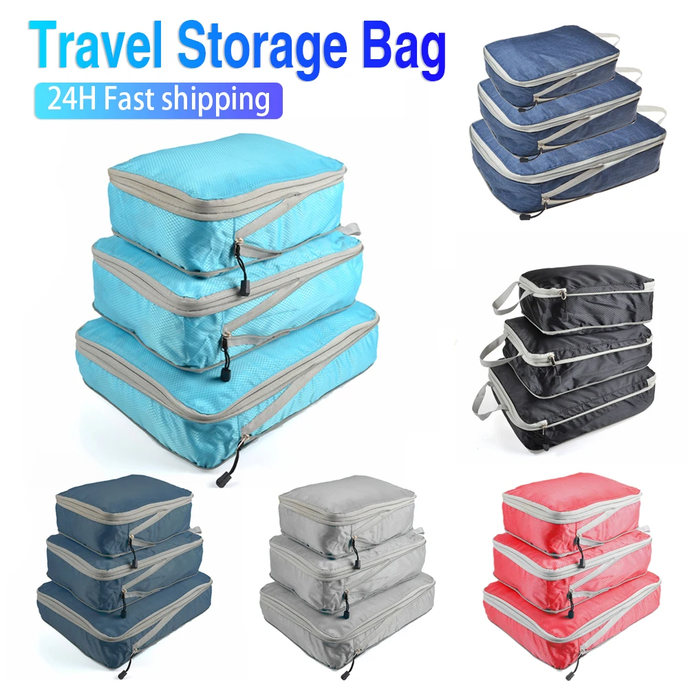 

Travel Storage Bag Luggage Organizer Compressible Pack Pouch Cubes Foldable Waterproof Suitcase Bags Set Portable Nylon Handbag