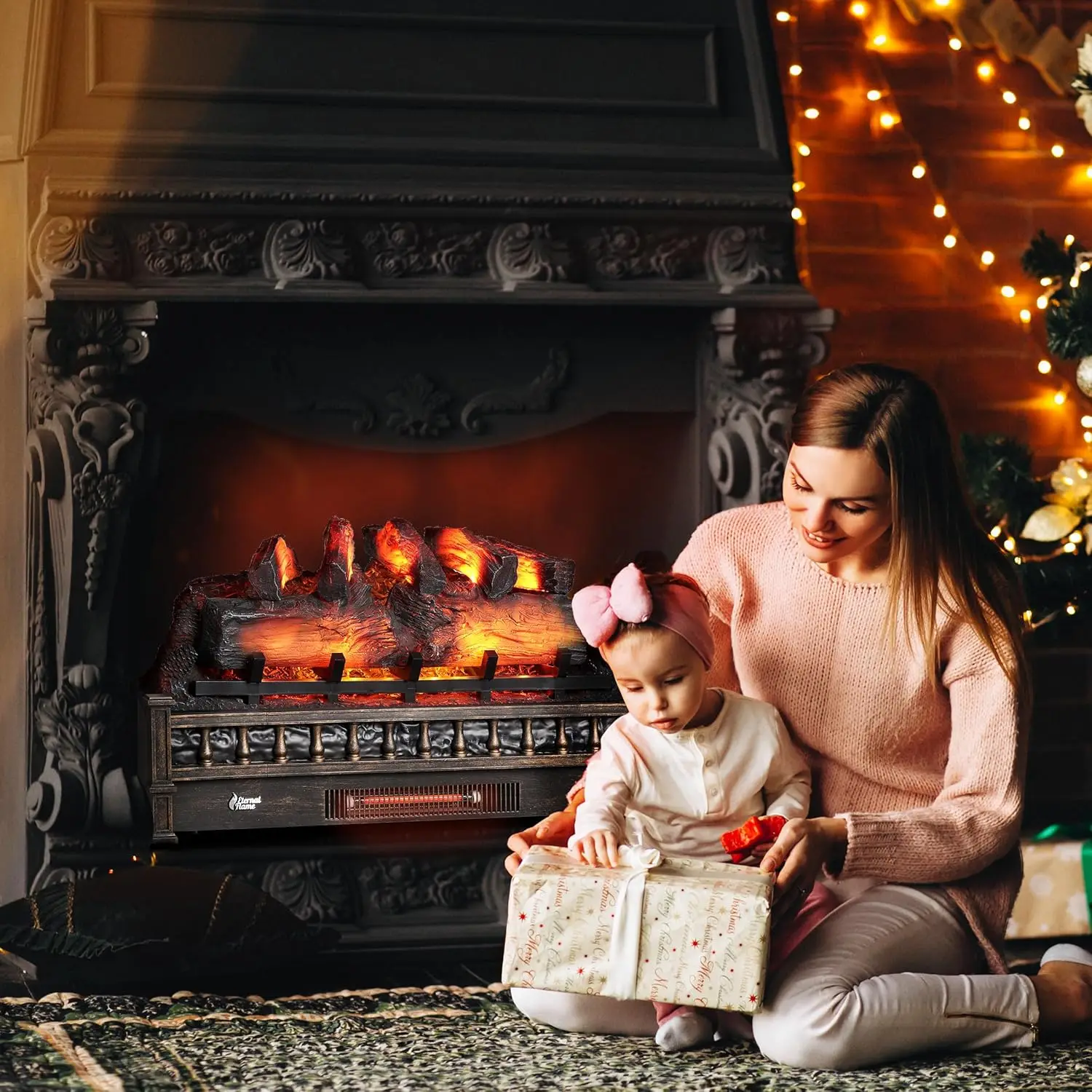 Eternal Flame 30 in. WiFi Infrared Quartz Electric Fireplace Log Heater with Sound Crackling, Realistic Pinewood Logs