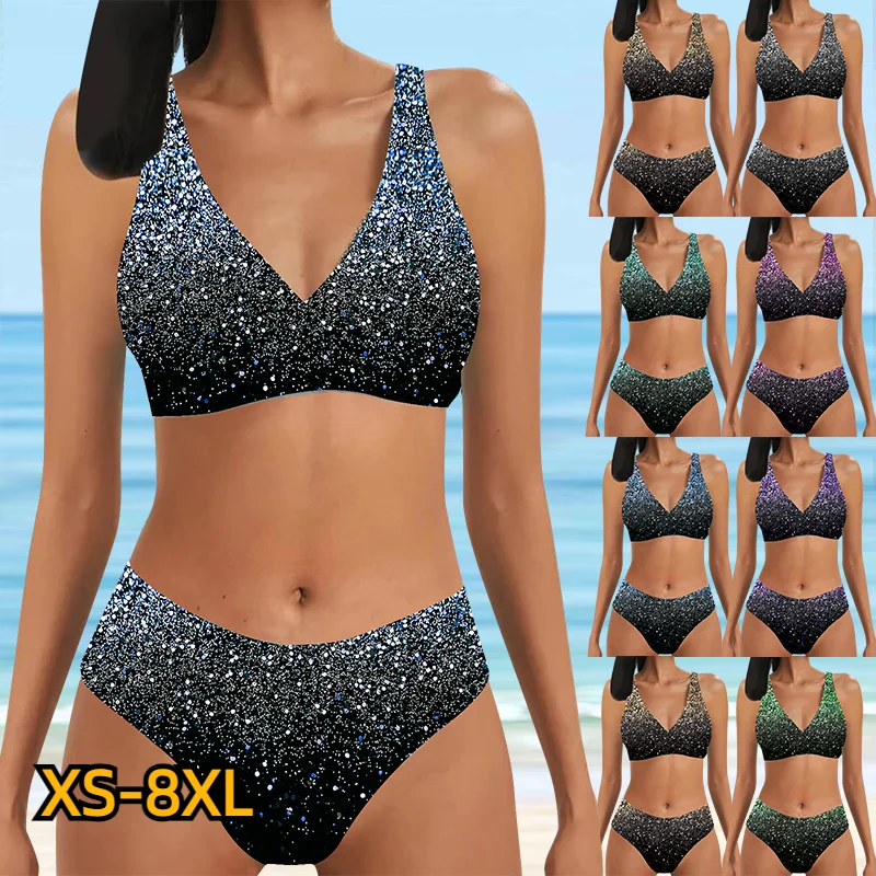 

2023 Women High Waist Tankini Summer New Design Printing Swimwear Swimsuit Bikini Bathing Suit Two Piece Set Beach Weart XS-8XL