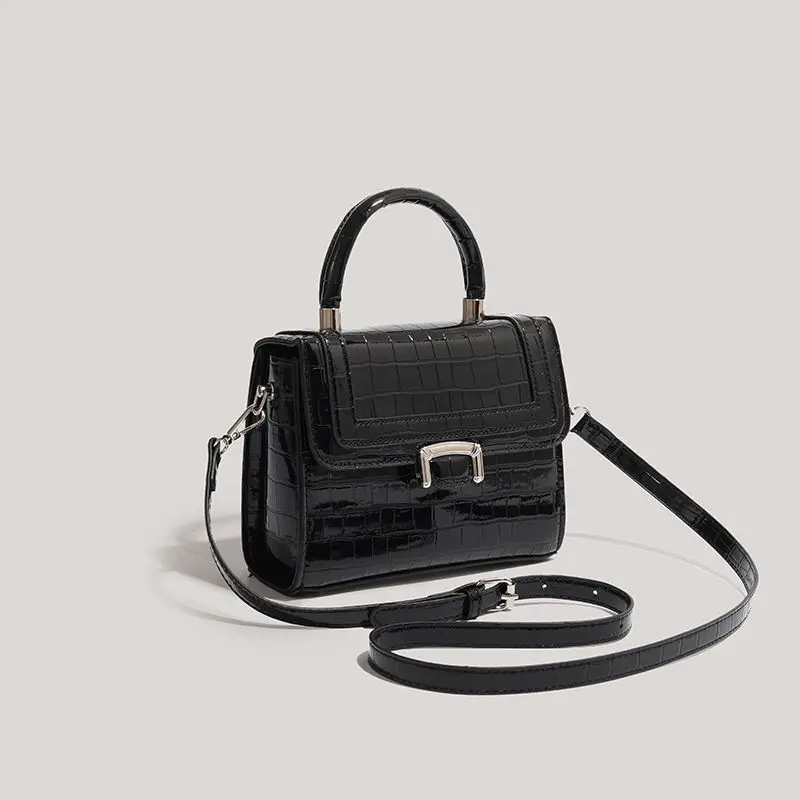 JIAERDI Retro Black Messenger Bag Women High Street Crocodile Handle Chic Leather Y2k Bag Female Vintage Square Crossbody Bags