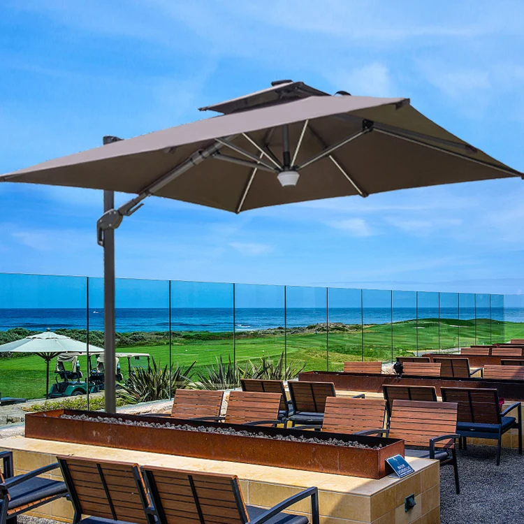 2021 outdoor furniture Deluxe Bluetooth speakers Round beach umbrella solar  LED light parasol - AliExpress