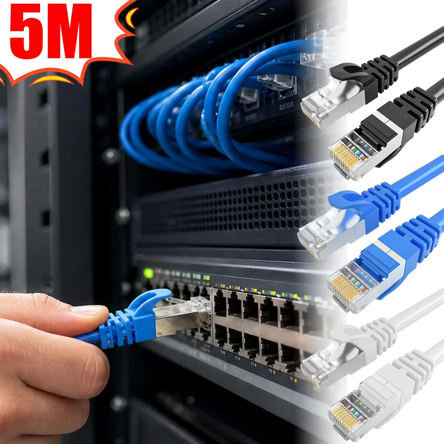 Cat6 이더넷 케이블 기가비트 고속 1000Mbps 인터넷 케이블 RJ45 차폐 네트워크 LAN 코드 (PS5, PS4, PS3, Xbox, 노트북, 라우터, PC용)