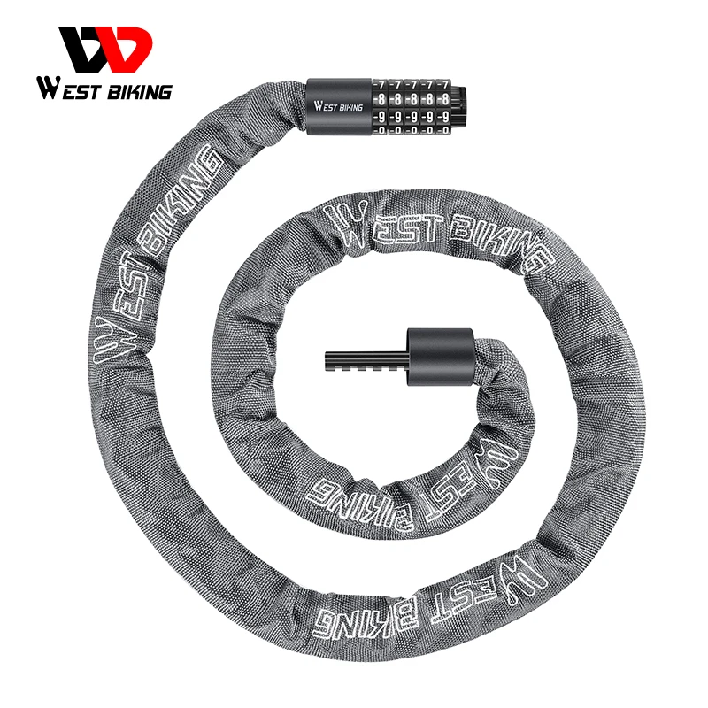 

WEST BIKING 100-150 см замок для велосипедной цепи безопасный 5-значный комбинированный Противоугонный E-bike мотоциклетный замок с паролем Аксессуары для велосипеда