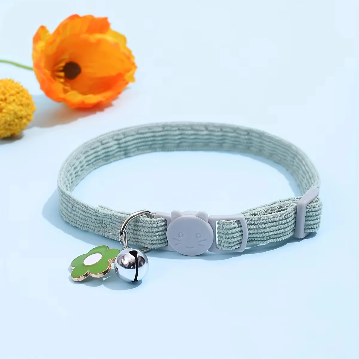 Floral Charm Adjustable Cat Collar with Safety Bell and Snap Hook