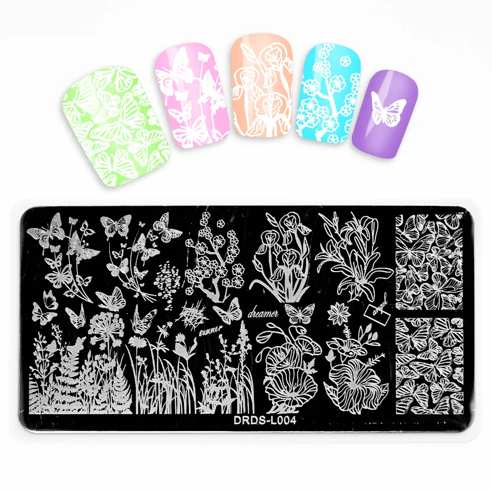 12x6cm 직사각형 네일 아트 템플릿 스탬핑 플레이트 꽃/동물/기하학 DIY 이미지 인쇄 스텐실 스탬프 스틸 템플릿 플레이트 