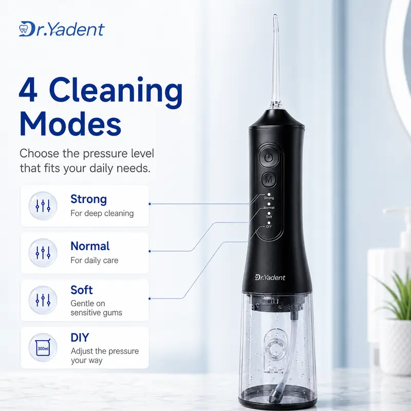 Dr.Yadent YD06 Cordless Oral Irrigator WaterFlosser 300ML Portable Water Jet USB-C Fast Charge 7 Nozzles 4 Modes IPX7 Waterproof - Image 3
