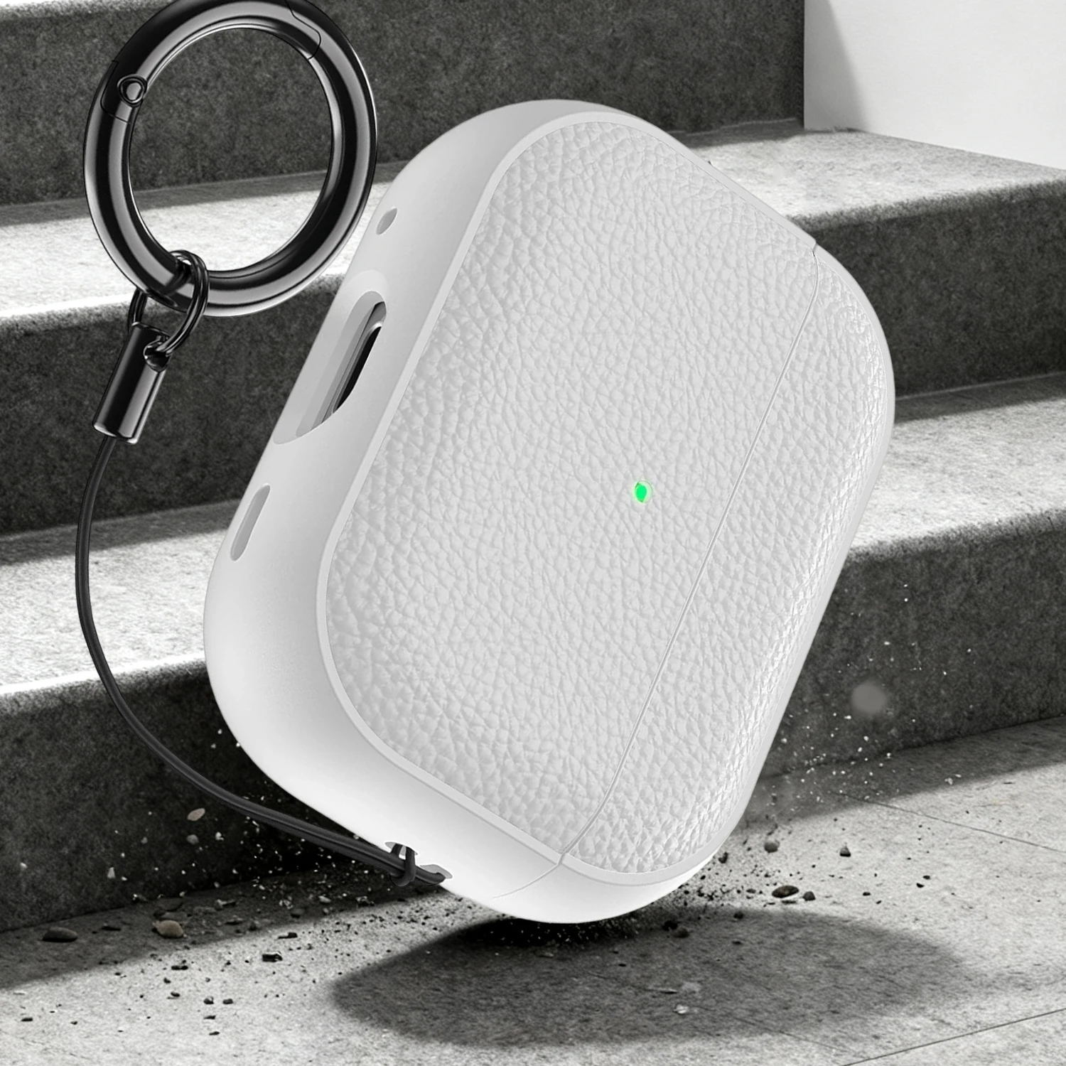 Leather-Texture Shockproof Earphone Case with Keychain