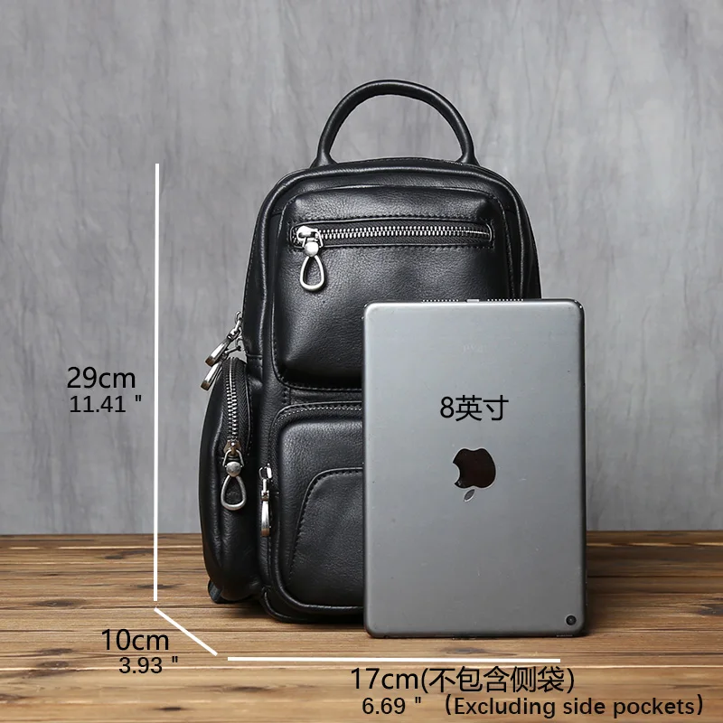 NZPJ Genuine Leather Crossbody Bag for Men And Women Natural Cowhide Chest Bag Suitable for 9.7-inch iPad Backpack