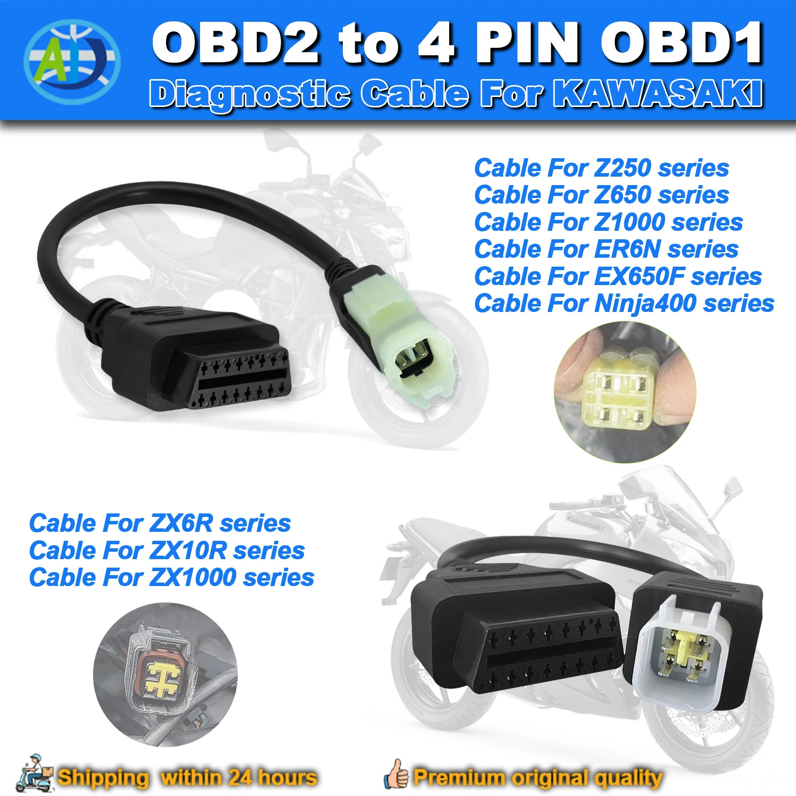 OBD Cable For Kawasaki 4Pin OBD2 Diagnostic Cable for Z250, Z650