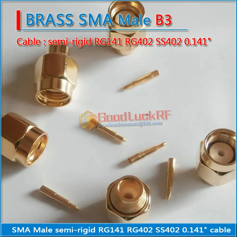 

1X Pcs Connector SMA Male jack Solder for semi-rigid RG402 0.141" cable Nonporous Brass GOLD Plated Straight RF Adapters