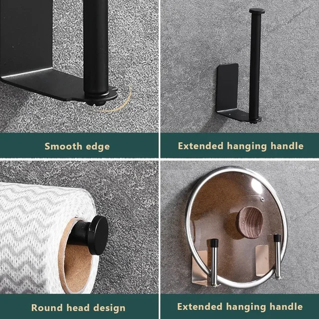 Porte-serviettes en papier de cuisine en acier au carbone, sans poinçon, étagère en papier, porte-rouleau de papier domestique, support de rangement de chiffon en plastique 3