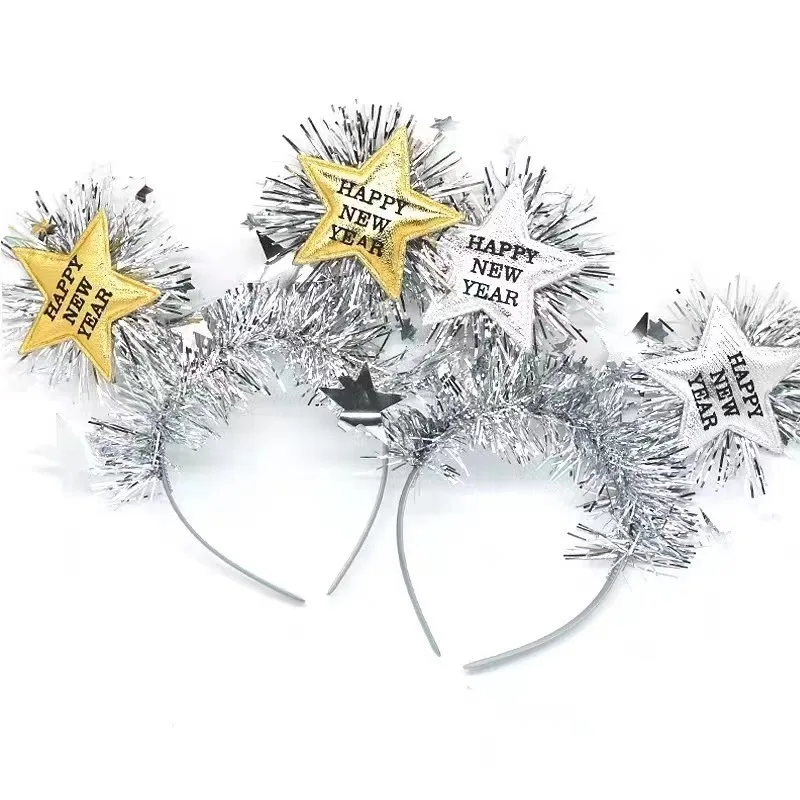 

New Year Headband Gold Silver Five Point Star Rain Silk New Year'S Party Head Buckle Gift For Girls Hair Decor Happy New Year