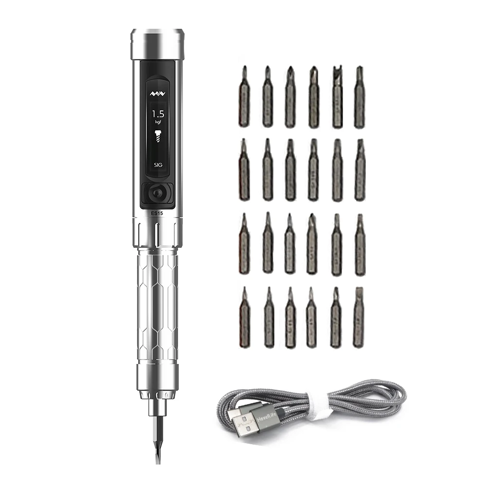 MINIWARE ES15 Intelligent Motion Control Electric Screwdriver High Precisions Cordless Screwdrive with 24pcs Bits