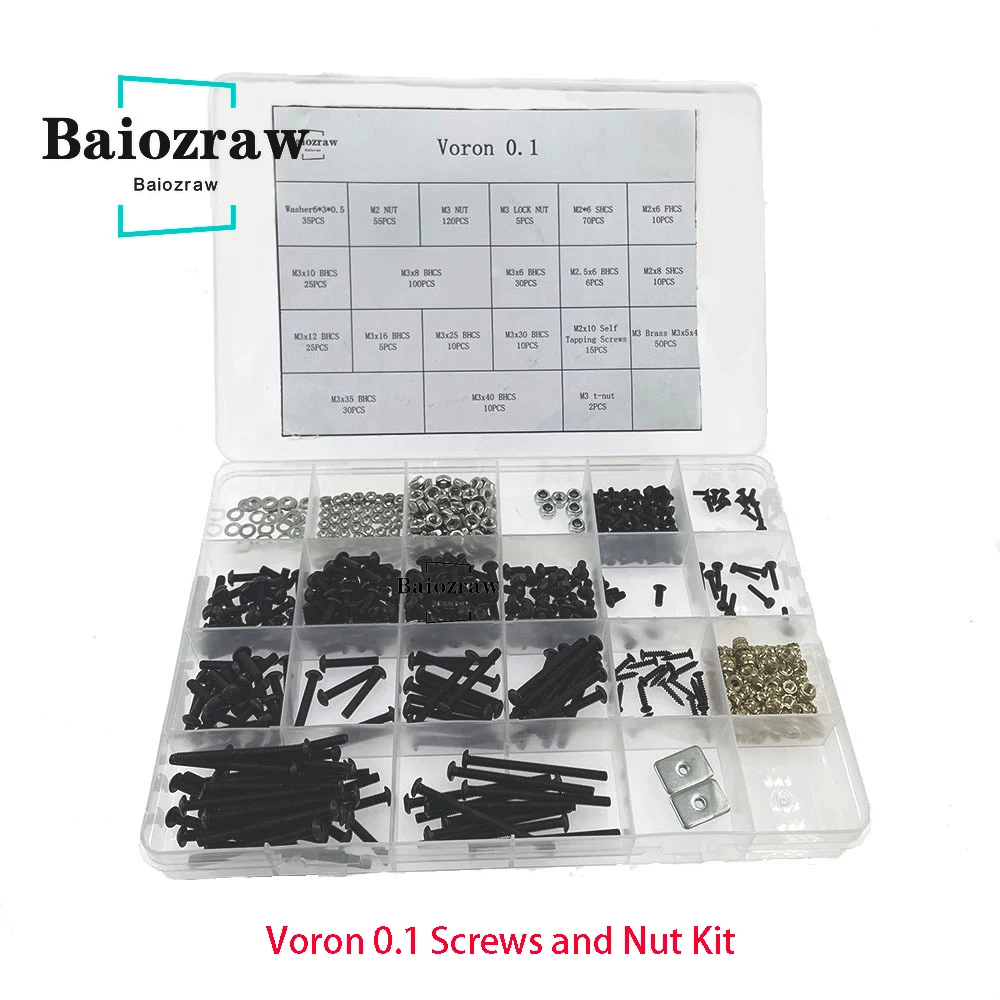 Baiozraw V0.1 /V0.2 3D 프린터 DIY 프로젝트 패스너 나사 너트 전체 키트 V0.1 업그레이드 Voron 0.2 / Voron 0.1 용 전체 키트