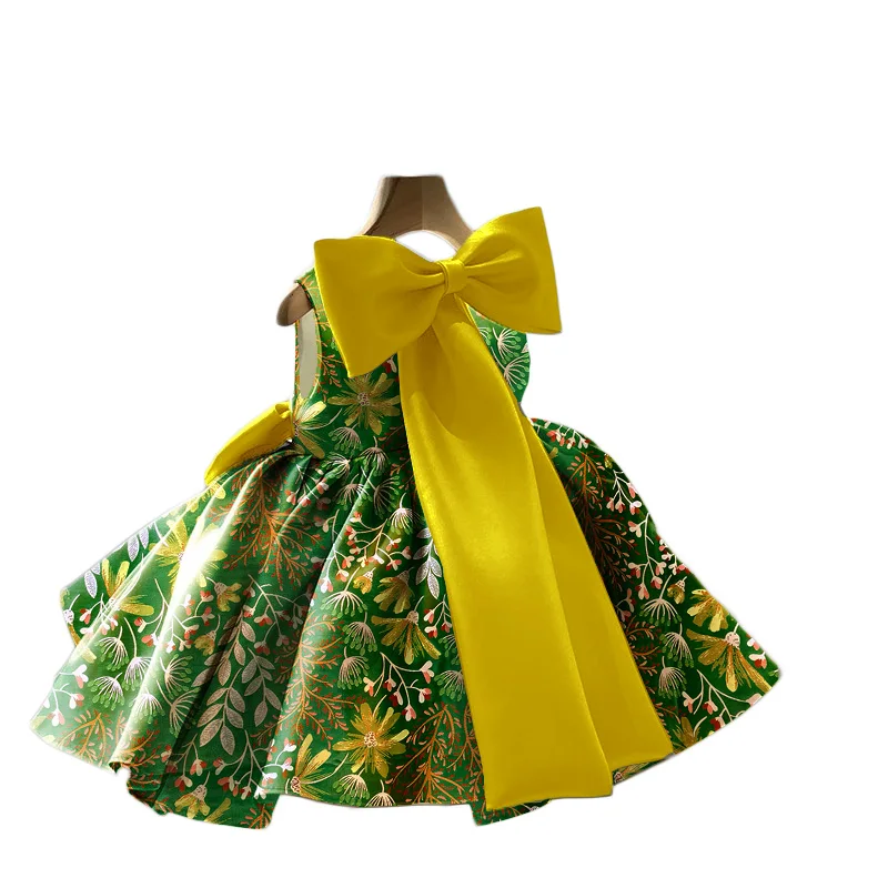 Champagne Floral Garden Brocade Satin Toddler Baby Flower Girl Dress for Wedding Birthday Ceremonial Ball Gown for Gilrs 1-14Yr flower girl dresses satin formal dress