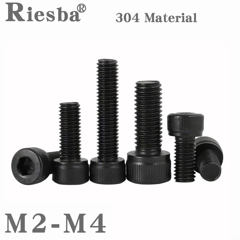 

5/50pcs DIN912 M2 M2.5 M3 M4 Black 304 Stainless Steel Hexagon Hex Socket Head Cap Allen Screw Bolt Thread Length 3-60mm