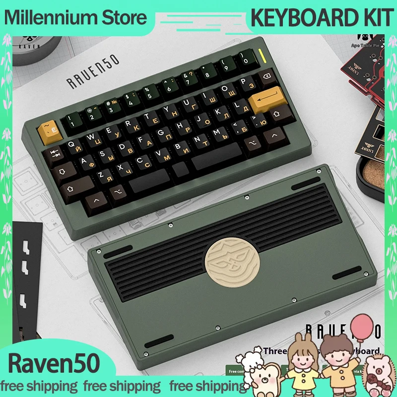Raven50 기계식 키보드 키트, 블루투스 무선 키보드 개스킷, 커스텀 싱글 키 슬롯 키보드 키트 액세서리, 3 가지 모드