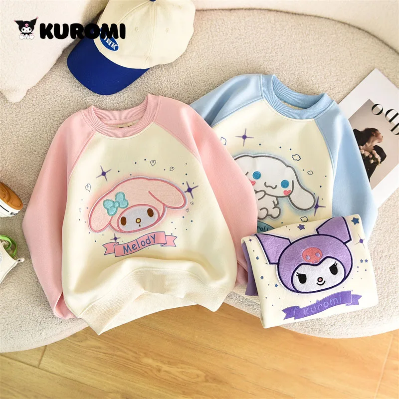 

Милая Толстовка Kuromi My Melody Cinnamoroll для девочек с круглым вырезом Осень-зима аниме Sanrio милая детская одежда с сердечками для девочки