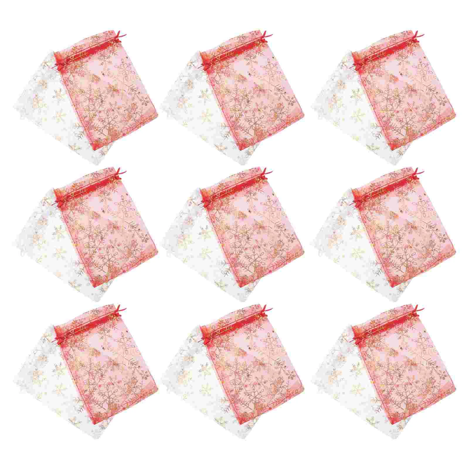 

50pcs Christmas Gauze Bags Snowflake Drawstring Gift Bag Party Supplies Jewelry Pouches