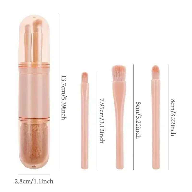 4in1 travel makeup brushes set retractable Kabuki brush and 3 small brushes eye soft small portable for makeup touchup facility