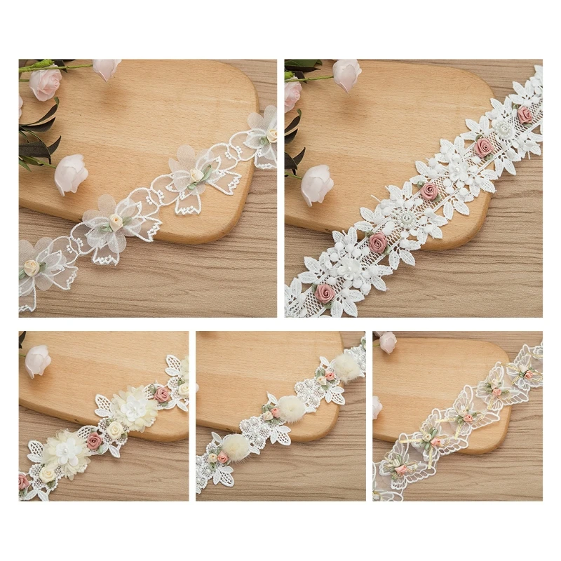 

1 Yard Rose Flower Embroidery Lace Trim Ribbon Pearl Beaded DIY Sewing Applique Drop Shipping