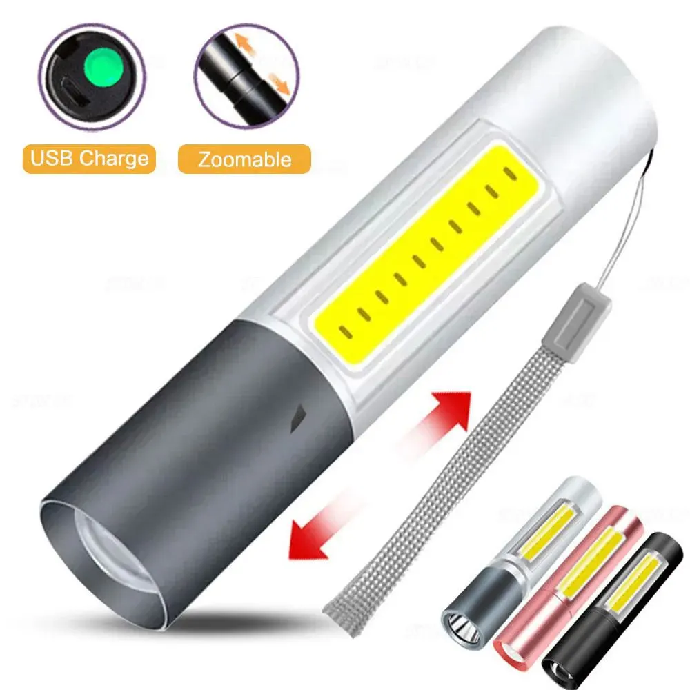 STONEGO 미니 LED 손전등, 줌 가능 USB 충전식 방수 램프, 3 가지 스위치 모드, 휴대용 토치, 야외 플래시 라이트