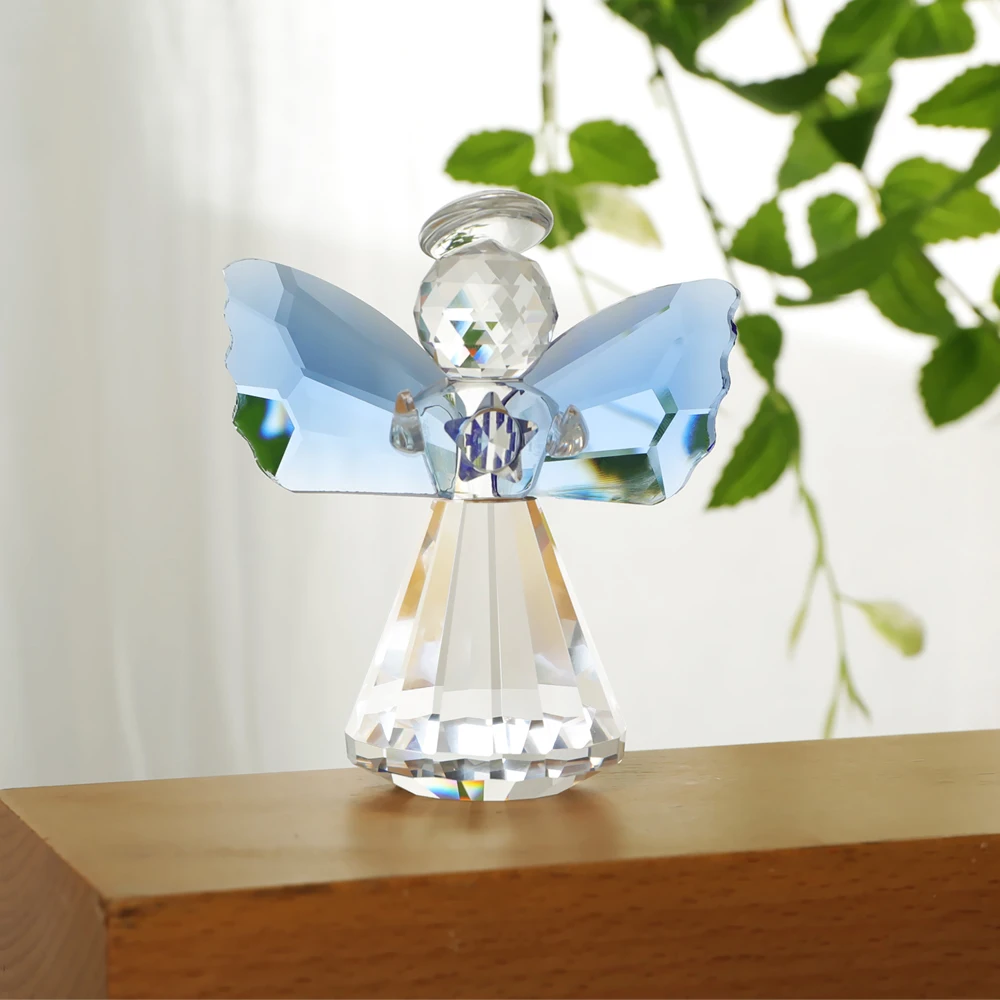 Figurine Ange En Cristal Bleu Fait Main - 8,9 Cm, Presse-papier, Décoration Bureau Ou étagère, Cadeau Symbolique