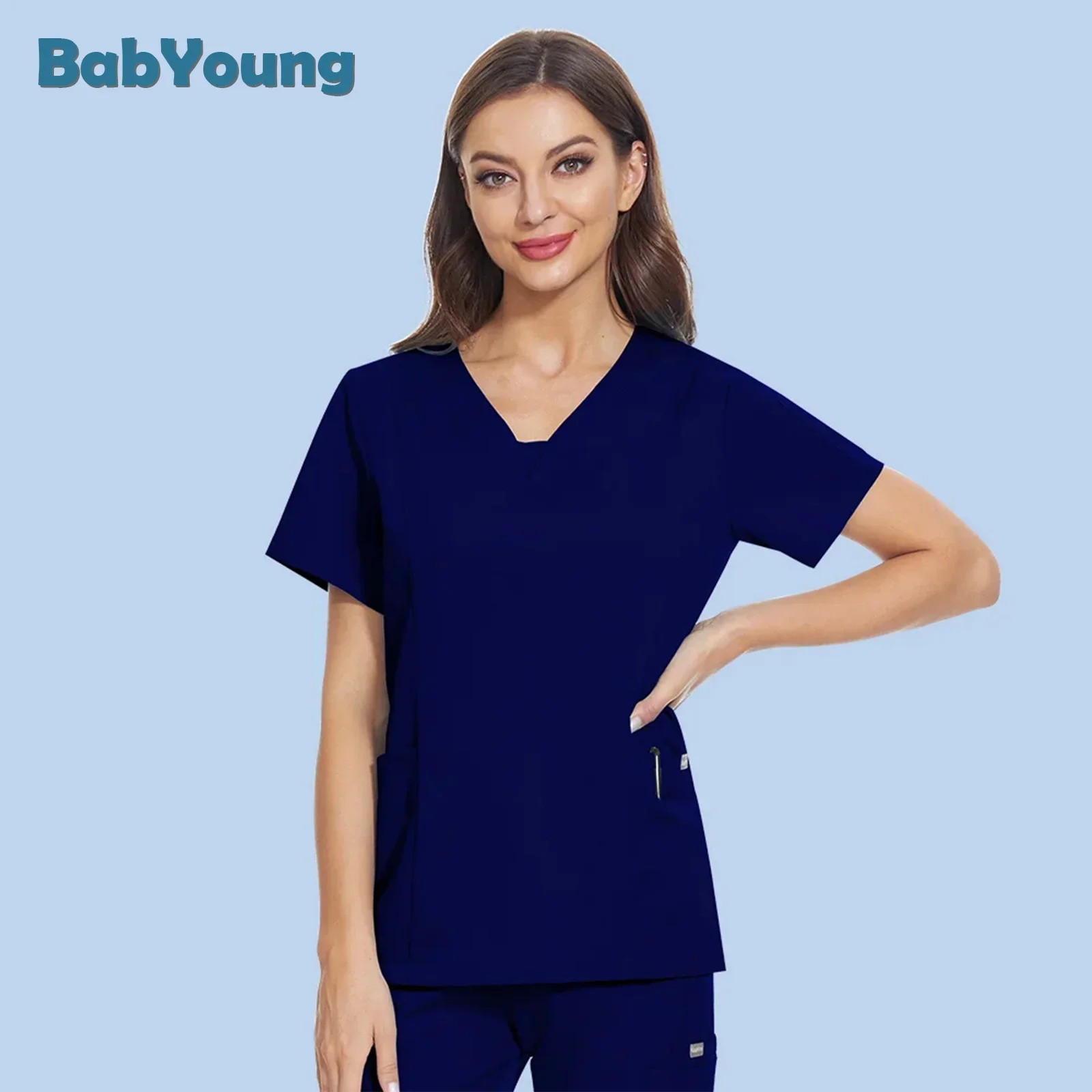 

Dentist Scrubs Tops Nurse Uniform Women Short Sleeve Scrub Shirts Jogger Blouse Hotel Workwear Shirts Doctor Nursing Clothes