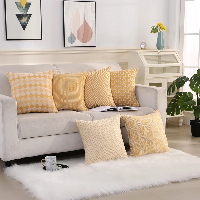 

INS Style Yellow Geometric Pattern Pillowcase Decorative Pillows For Sofa Cushion Cover 45*45 CM