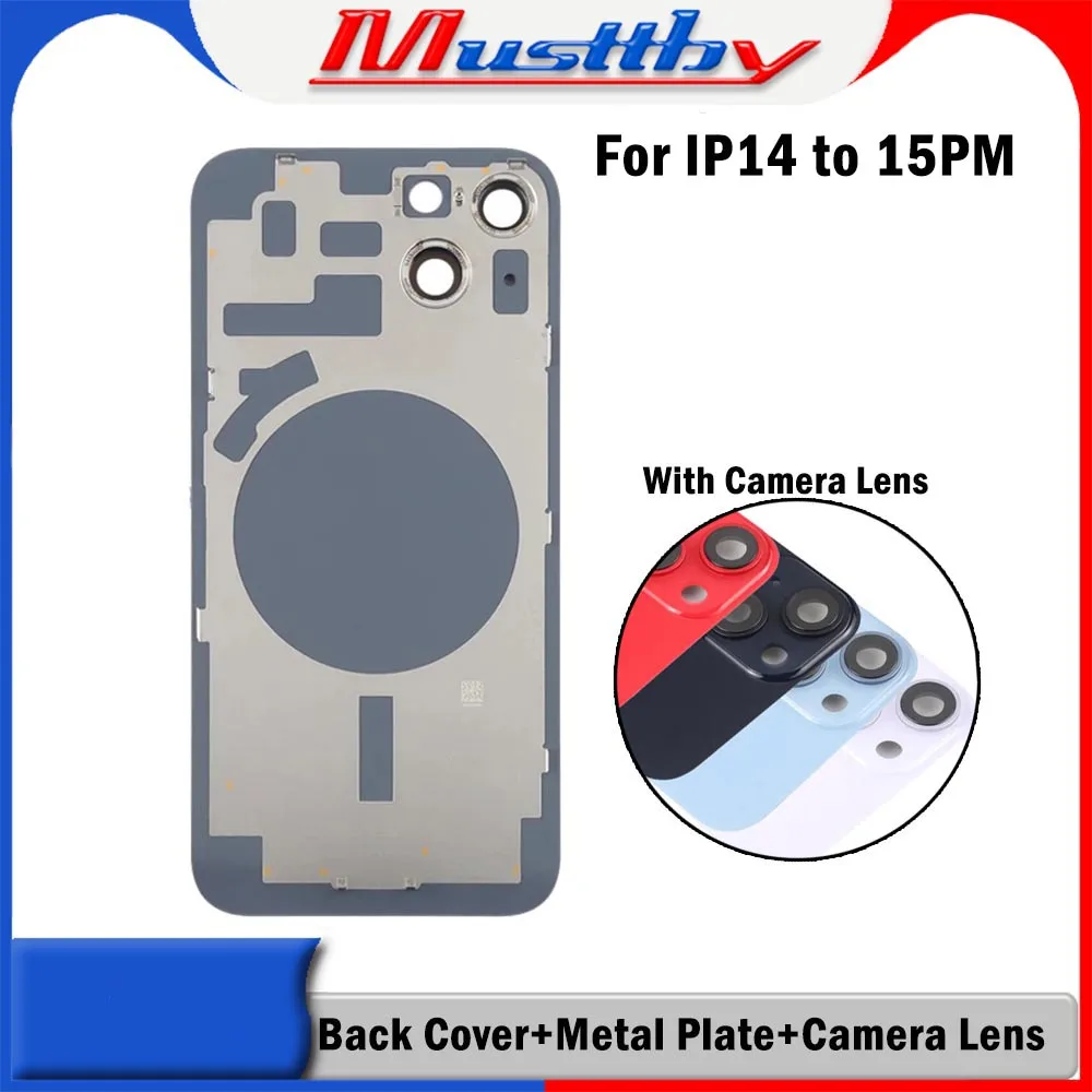 

Musttby 5Pc For iPhone 14 / 14 Plus Back Glass Assembly With Metal Frame Lovain Shield Rear Battey Door Replacement