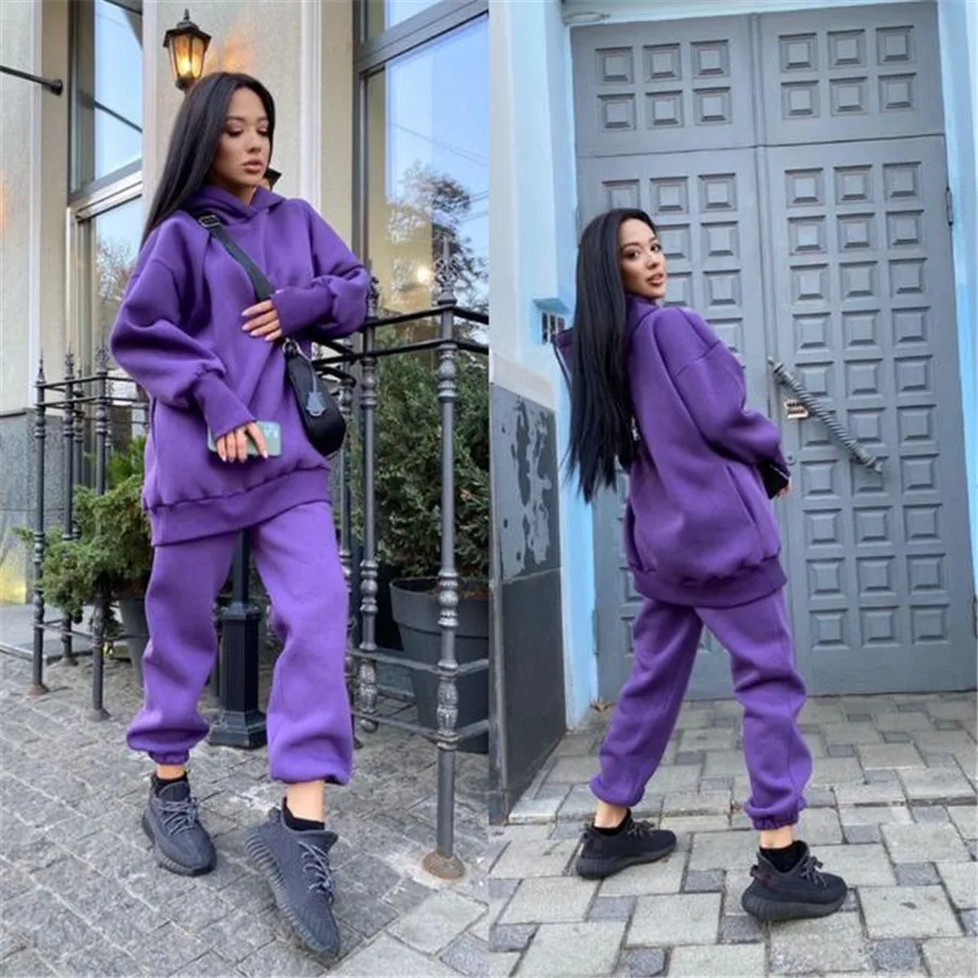 

Winter Two Piece Set Women Tracksuit Oversized Suit 2022 Autumn Trouser Suits Female Sweatshirt Solid Sports Hoodie Sportswear