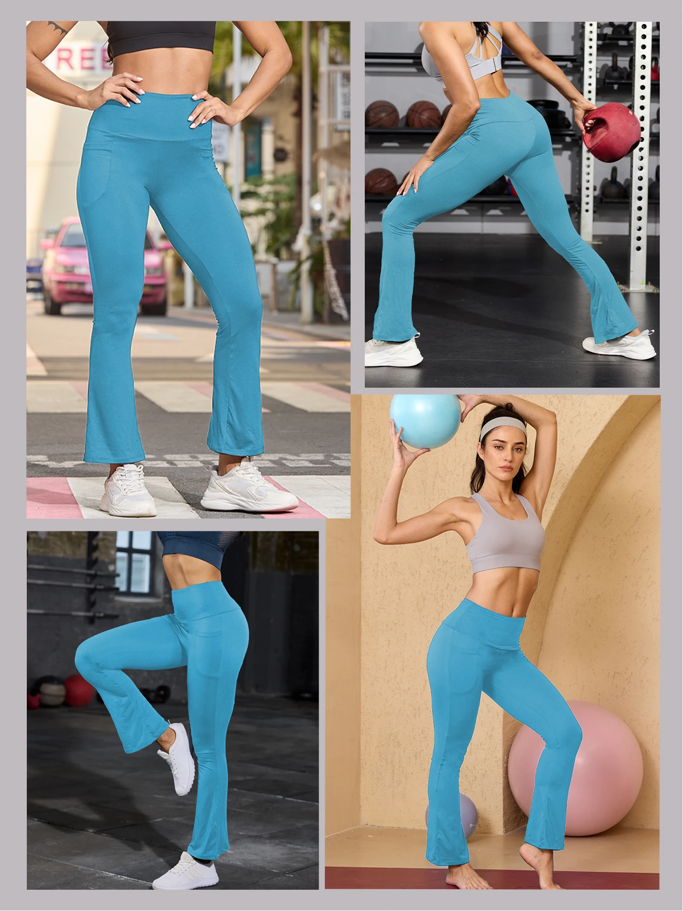 Women Super Soft Flare Pants with Pockets High Waisted Tummy Control No See Through Workout Yoga running Home Casual 3