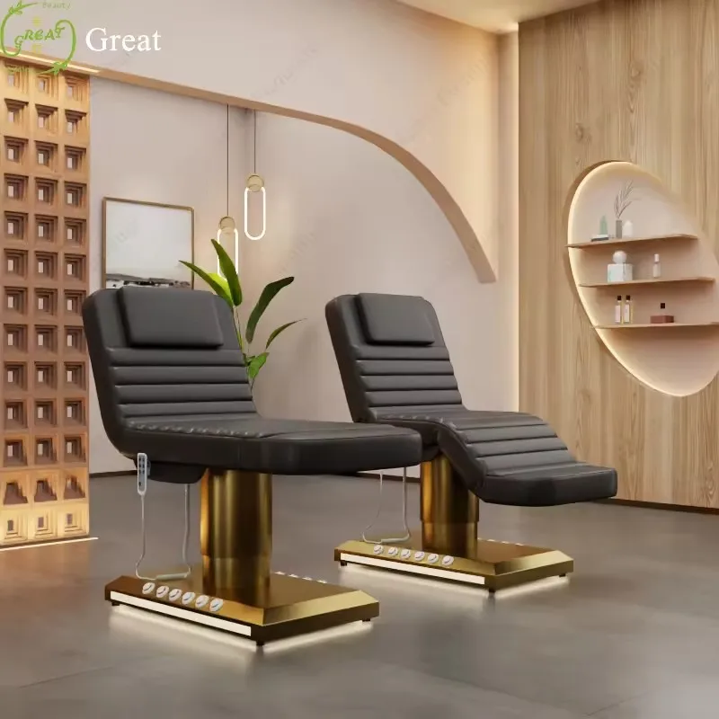 

Golden Luxury Base 3 motors Electric Beauty Massage Bed Leather Color Customized Facial Bed