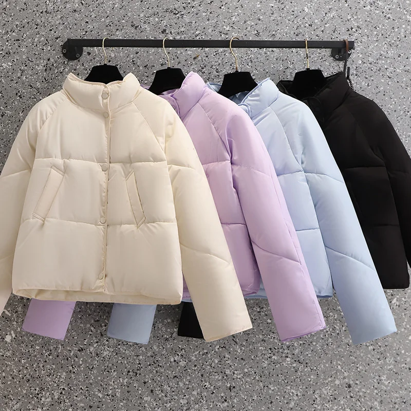 

2024 Women Loose Parkas Down Cotton-padded Jacket Ladies Winter Short Coat Thicken Casual Warm Outerwear Stand-up Collar Coats