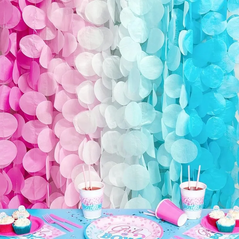 205Ft Gender Reveal Decorazioni Per Feste Pink Blue Big Circle Ghirlande Paper Polka Dot Hanging For Boy O Girl Baby Shower Supplies