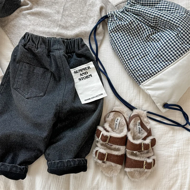 2025 Winter New Children Plus Velvet Thick Jeans Letter Print Girls Trousers Baby Boy Fleece Denim Pants Kids Warm Pants 5 2025 Winter New Children Plus Velvet Thick Jeans Letter Print Girls Trousers Baby Boy Fleece Denim Pants Kids Warm Pants - Image 5