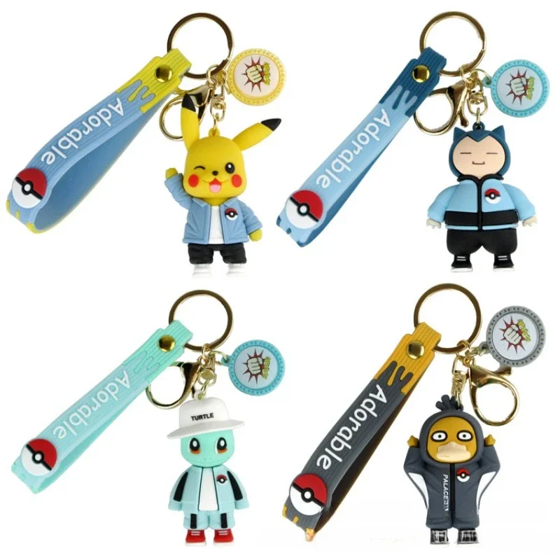 

2pcs Pikachu Charmander Squirtle Uniform Cosplay Keychain Pokemon Anime Key Ring Figures Bags Accessories for Christmas Gifts