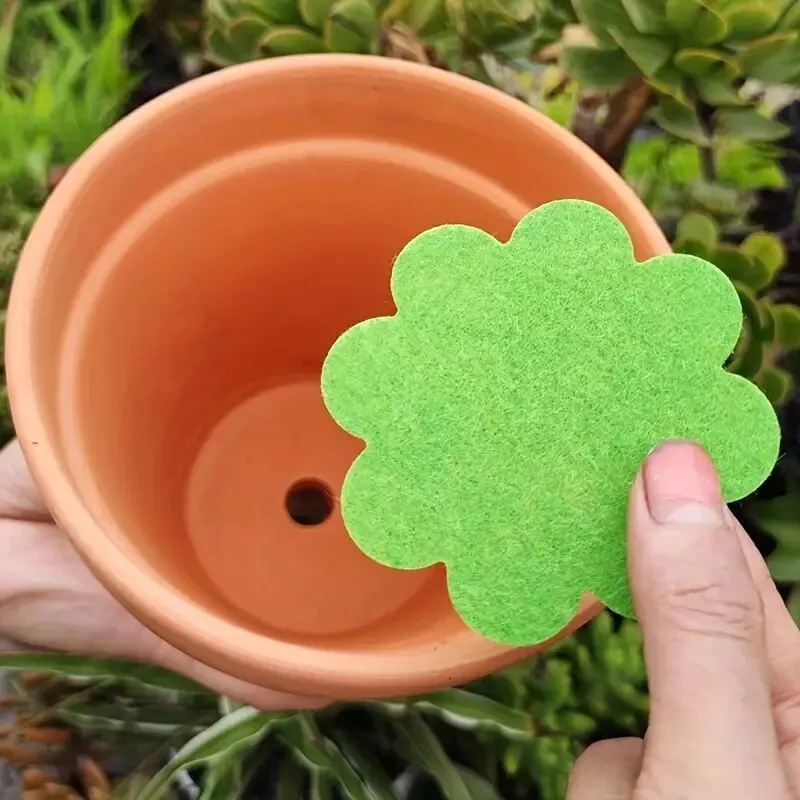 5cm 50pcs Plant Pot Hole Pad Green Non-Woven Fabric Flower Shape Bonsai Bottom Soil Mat Anti-Corrosion Breathable Gasket Gardening Potting Pad