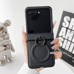 Hinge Protective Magnetic Leather Phone Case with Wireless Charging - Motorola Razr 60 Ultra (Black)