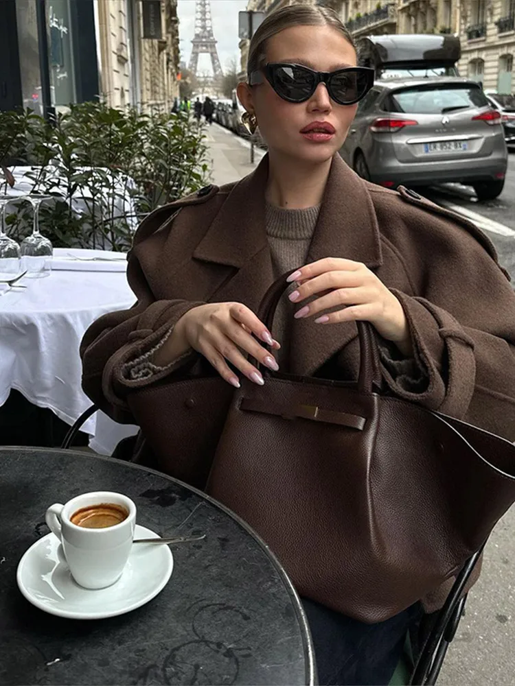 Wool Overcoat Women Long Sleeve Double-breasted Casual Lapel Neck Short Blend Jacket Ladies Stylish Street Outerwear